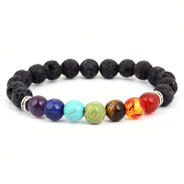 7 Chakra Armband Lavasteine, Yoga Energie Edelstein Armband, J0409