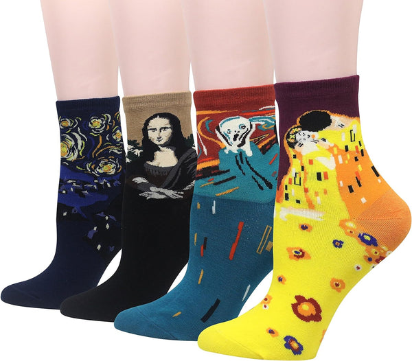 4x Bunte lustige Socken Damen Herren, 36-41, Artwork, Baumwolle, A0551