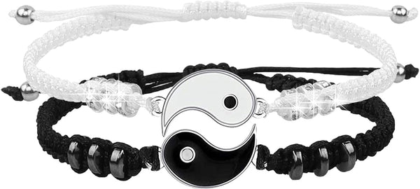 2 Stk. Yin-Yang Armband, schwarz weiß, Harmonie, Geschenkidee, J0459