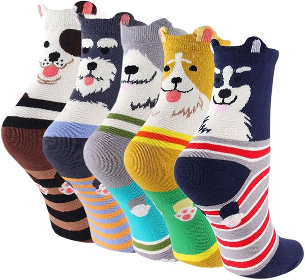 Damen bunte Socken, Hundegesicht Motiv, A0491