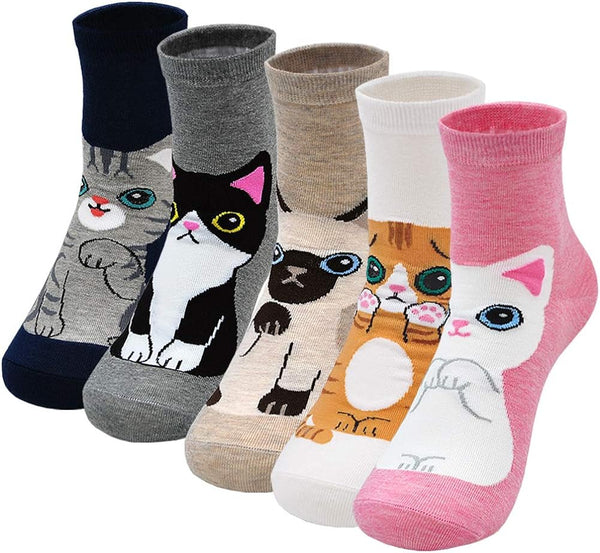 Damen bunte Socken, niedliche Katze Motiv, A0490