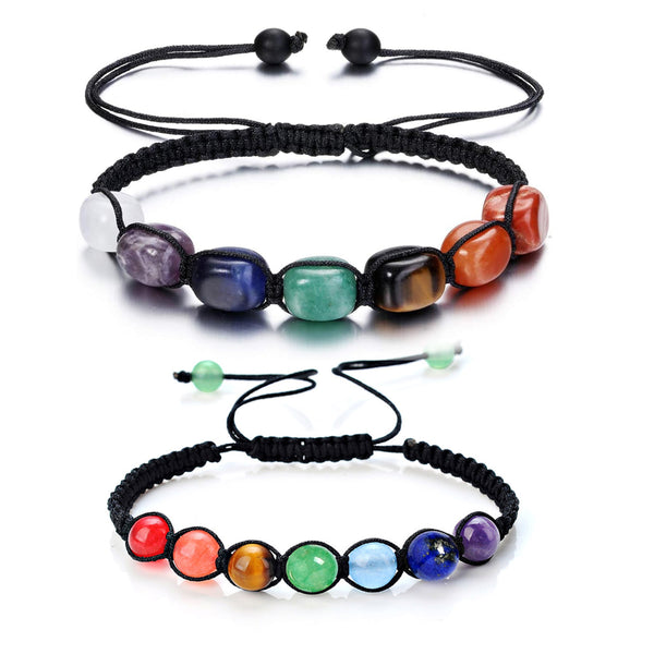 2er Set 7 Chakra Armband unisex, Yoga, Glücksarmband, J0552