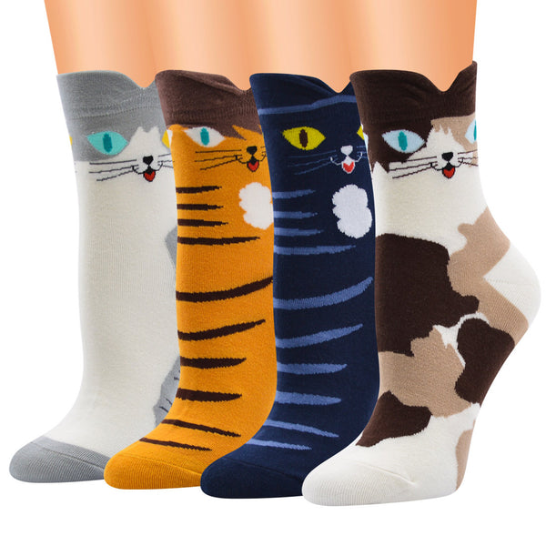 4 Paar süße bequeme Katzensocken A0342